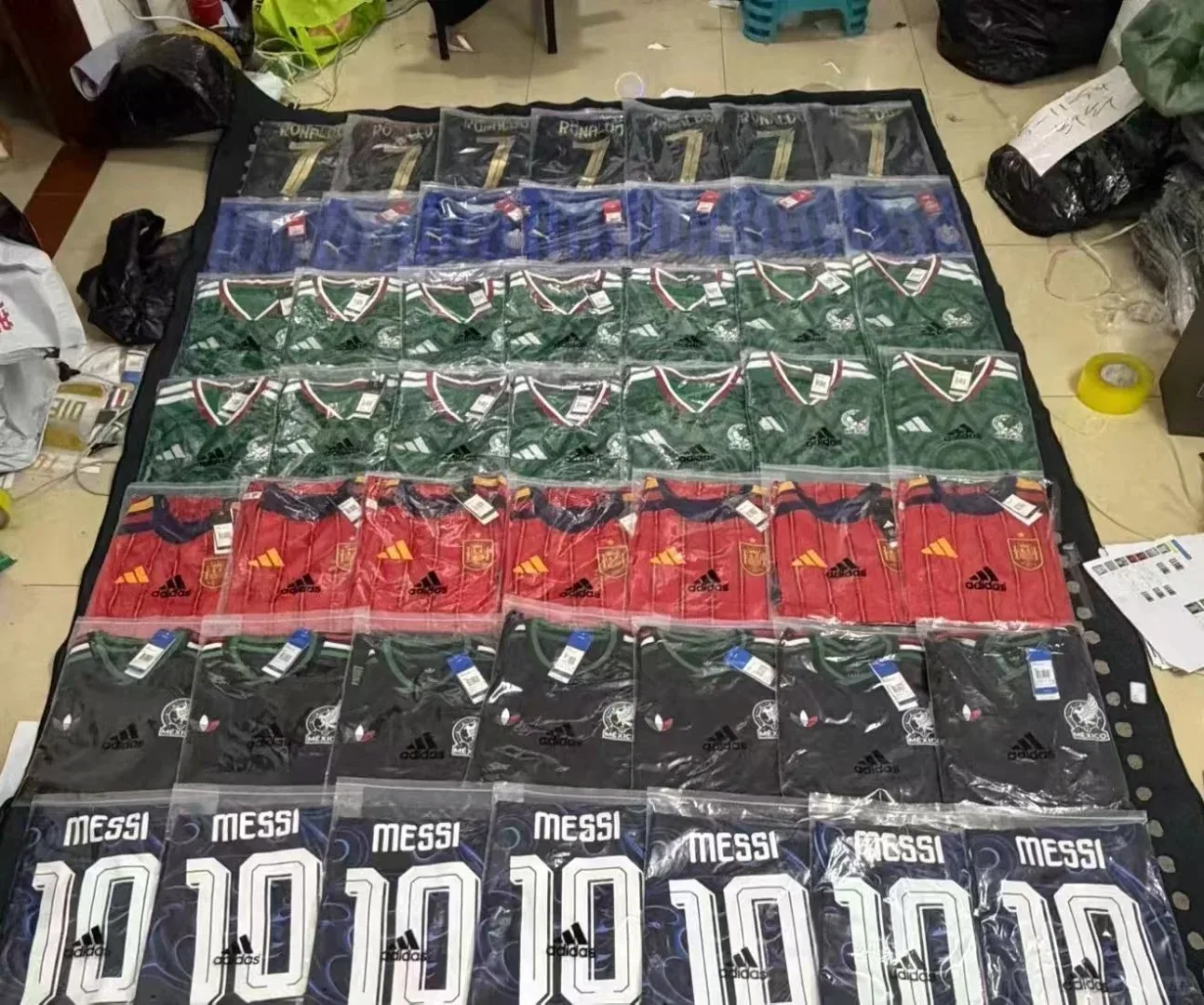 design mockup beside finished fan-style soccer jersey sample