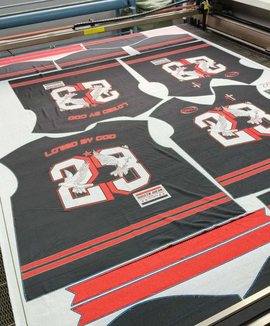Printed jersey panels prepared for digital sublimation production